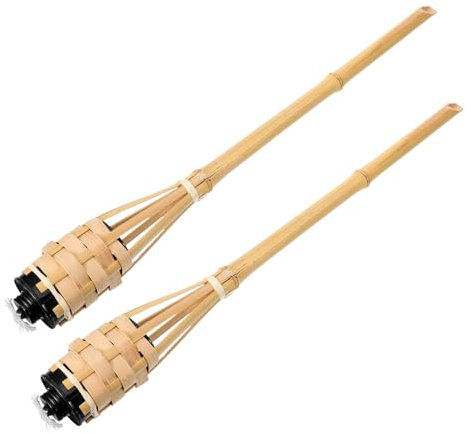 SHINEOFI 2pcs Bamboo Torch Light Durable Woven Bamboo Decoration for Festivals and Parties Refillable Outdoor Torch for Patio and Lawn Lighting