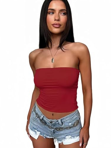 Sukiglam Crop Tops Donna Estivo Elegante Slim Fit Tubo Top a Fascia Estensibile Basic Corto Senza Spalline Canotta Senza Maniche Sexy Backless Y2k T-Shirt