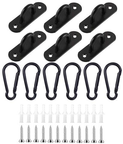 Juyibaao 6 Sets Edelstahl Augplatte und Karabiner, U-förmiger Aufhängehaken mit Schrauben und Kunststoffdübeln, Decksplatte Augplatten für Sonnensegel, Decken-Befestigung, Wand-Haken, Decken-Haken
