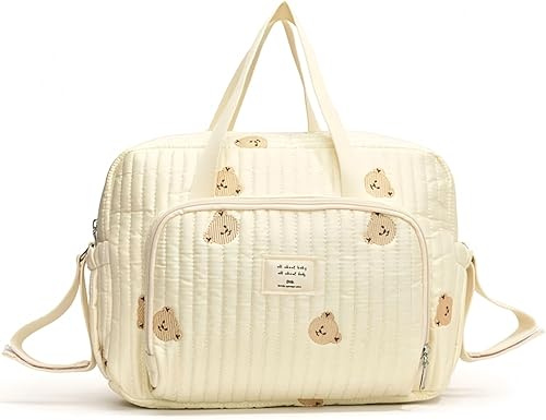 Générique Sac de Maternité, Sac à main Matelassé, Sac bandoulière en coton grande capacité, a langer bebe, Maman Toilette Bagage, à main de voyage (A)
