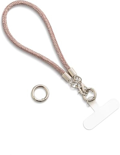 AOKSUNOVA - Cordino per cellulare con glitter, portachiavi, corto, cinghia da polso, rosa