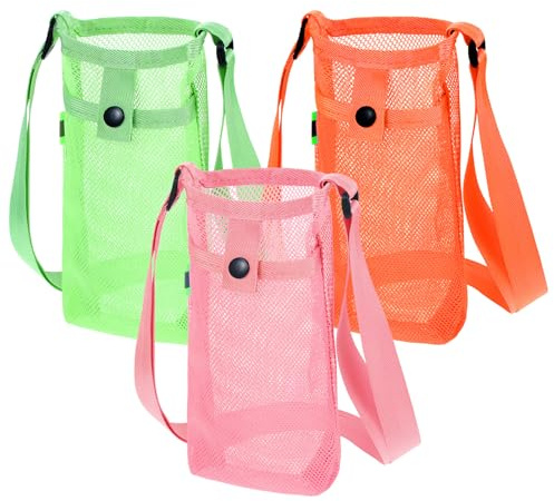 Classicseali Lot de 3 porte-bouteilles d'eau, en maille, réglables avec bandoulière et sac pour la randonnée, le fitness, la marche et les voyages