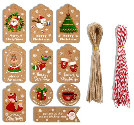 Weihnachtsanhänger, 100 Stück Frohe Weihnachten, Geschenkanhänger mit 100 Schnüre, Geschenkanhänger, Kraftpapier, Geschenk-Etiketten für Weihnachtsgeschenkverpackungen und Dekorieren von Baum