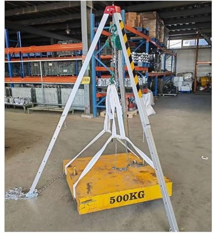 Emergency Fall Arrest System - Aluminum Tripod Kit with 1800lbs Winch & Safety Harness for Confined Space Rescue Construction Industrial Safety Equipment