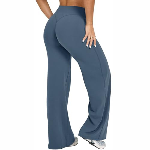 Womens Yoga Pants No Front Seam Straight Leg Bottoms High Waist Wide Leg Leggings Stretch Loose Gym Trousers 30.5 Height 5'2-5'4
