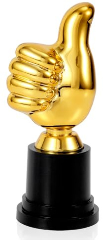 Gosknor 2pcs Trophée Pouce Levé Doré, Trophée Pouce Levé 13cm Gravure Drôle Plastique Gagnant Prix pour Célébrations Sport Jeu Classe Travail Football Compétition Récompenses pour Reconnaissance