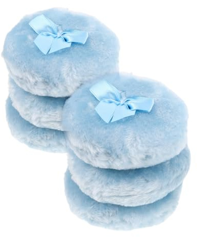 BIUDECO 6 Borlas Para Polvos Con Mango Aplicador De Polvos Facial Aplicador De Maquillaje Corporales Para Mujeres De Felpa Color Azul