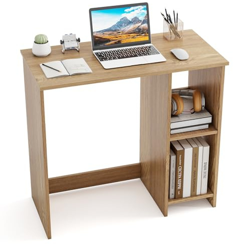 LIFEZEAL Escritorio de Oficina Blanco con 2 Estantes (Natural) | Mesa de Ordenador Moderna y Compacta, Ahorra Espacio, Estación de Trabajo para Oficina y Estudio, 80 x 40 x 74 cm