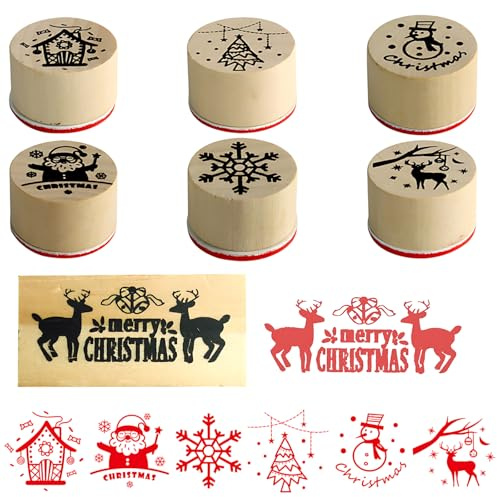 7 Stück Weihnachtsstempel,stempel weihnachten mit Motivstempeln für Weihnachten, inklusive Enthält 6 Siegel mit Weihnachtselementen und 1 Siegel merry christmas, für Weihnachtskarten