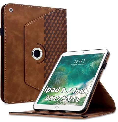 Vkooer Case for iPad 6th/iPad 5th Generation/iPad 9.7 Inch Case 2018 2017(Model: A1893 A1954 A1822 A1823) Multi-Angle Viewing Stand, Shockproof PU Leather Book Style Flip Case for iPad Air 2/1,Brown