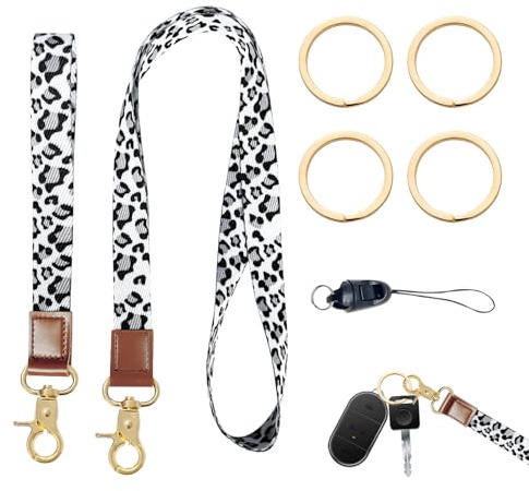 2 stycken nyckelband lång och kort, snodd för nyckel nyckelband för halsen leopardmönster halsrem nacksnodd nyckelkedja hållare söt nyckelring för bilnyckel ID-bricka