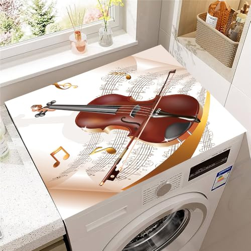 Hearda Housse Machine a Laver 3D Violon,Dessus Tapis Lave Linge Antidérapant,Housse de Protection pour Machine à Laver Top,Tapis de Protection pour Dessus Sèche-Linge (Musique,30x40cm)