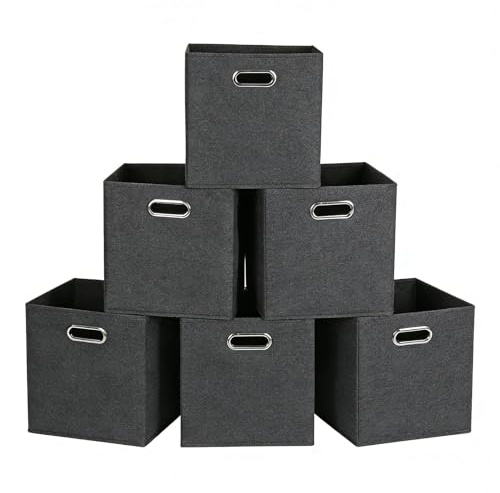Kongming Kallax Einsatz 6er Set Aufbewahrungsbox Stoff mit Griff Faltbar Aufbewahrungsbox 28x28x28 cm Kisten für Kallax Regal, WüRfelregal, Stufenregal (Anthrazit)