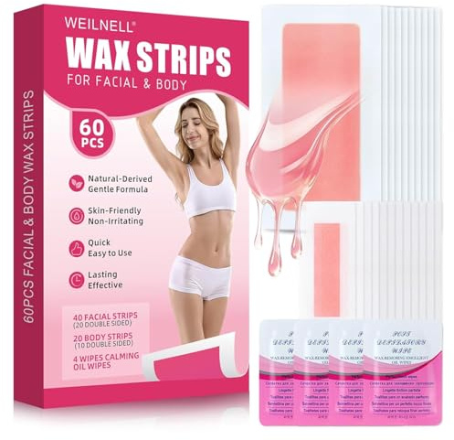 60 Stück Kaltwachsstreifen zur Wachsstreifen Haarentfernung - 40 Körper und 20 Gesichtswachsstreifen Kaltwachsstreifen für Gesicht, Augenbrauen, Arme, Beine, Achseln und Bikinizone
