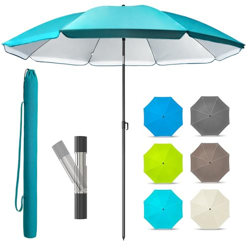 Menz Sonnenschirm Strand 200 cm in Türkis - UV50+ Strandschirm + Sonnenschirmhülle, Sonnenschirm Balkon, Gartenschirm, Strandschirm windfest stabil