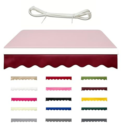 Faldón de Repuesto para Toldo de Poliéster, Borde de Valance Ondulado Impermeable para Toldo de Patio y Caravana RV, Lona de Toldo Recortable Solo Faldón(Rojo Vino,B600cmxH20cm)