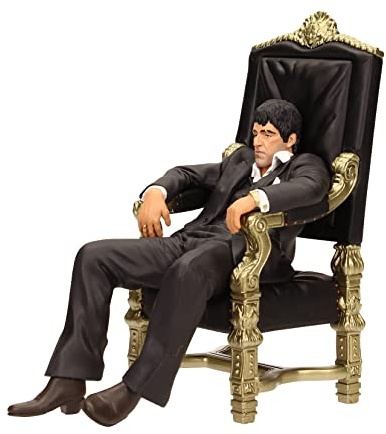 Scarface Tony Montana figur svart/guld, tryckt, tillverkad av 100% plast, i presentförpackning.