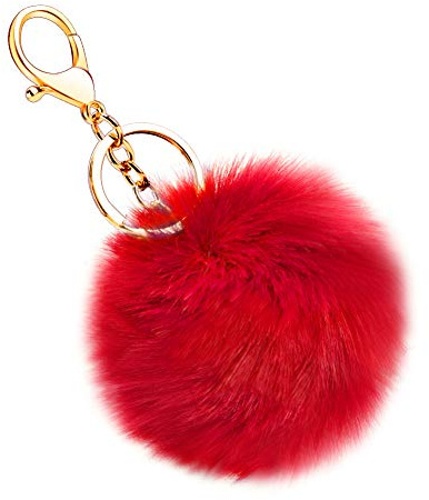 Soleebee Künstliche Kaninchenfell Keychain Flauschigen Ball Pom Pom Schlüsselanhänger Taschen Koffer Rucksäcke Zubehör Charm Auto Schlüsselanhänger Schlüsselring für Frauen (Rot)