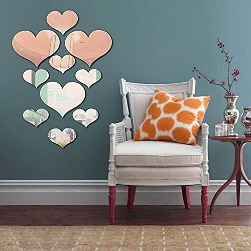 20 pezzi di cristallo amore cuore specchio adesivi murali, acrilico 3D decalcomanie della parete di arte fai da te casa soggiorno bagno TV sfondo Decor, 10 pezzi/lot(Argento 1)