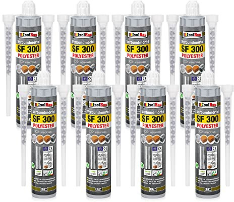 Isolbau SF 300 Injektionsmörtel 8 x 300 ml Montagemörtel, 16x Statikmischer - Verbundmörtel für Beton, Mauerwerk, Holz & Stahl