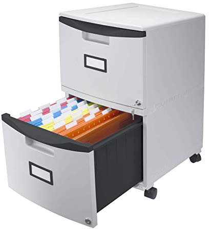 Storex 61311A01C Aktenschrank mit 2 Schubladen, aus Stahl, mit Schloss und Schlüssel, 36,8 x 66 x 47 cm, Grau/Schwarz