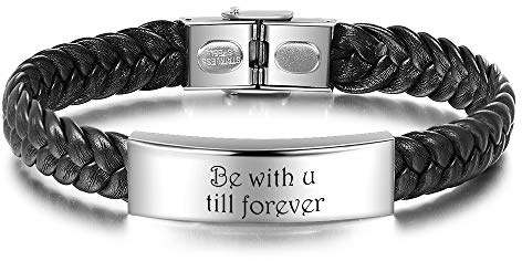 kaululu Herren Damen Paar Personalisierte Lederarmbänder mit Namen Gravur Armbänder für Männer Frauen Personalisierte Geschenke für Männer Geburtstag (Black)