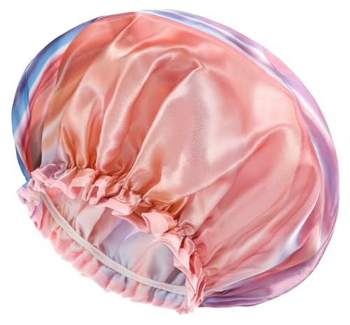 mikimini Große Duschhaube für Frauen mit langem Haar, 2er-Pack, rosa, modisch, doppellagig, wasserdicht, wiederverwendbar, waschbar, XL (2er-Pack)