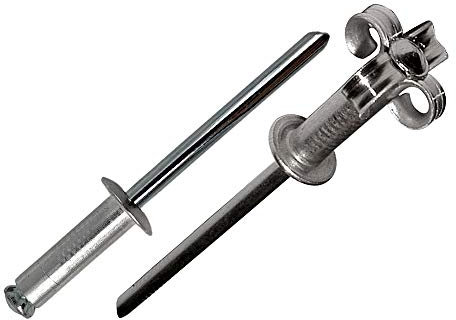 DOJA Industrial | Rivetti Testa a Fiore | 4,8 x 17 mm | 100 Pezzi | Ribattini per Kit Rivettatrice Pneumatica e Manuale | Fissaggio Lamiera Alluminio, Targa (Auto e Moto) e Materiali in Metallo
