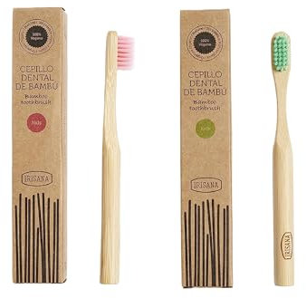 Irisana - Cepillo de Dientes - En Verde - 3 x 16 x 2 cm - Modelo Infantil - Madera de Bambú - Vegano - Cerdas Dobles de Carbón Activo - Mango Encerado
