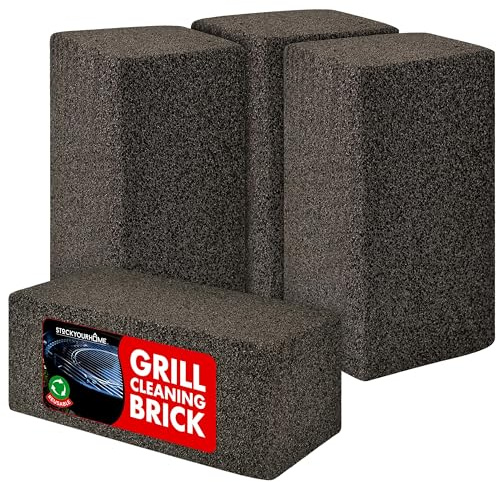 Stock Your Home Grill Cleaning Brick (4 Pack) - Heavy Duty Grill Cleaning Brick - Pumice Stone Brick for Flat Tops and Griddles - Blackstone Griddle Cleaner - Non-Scratch Grill Cleaner