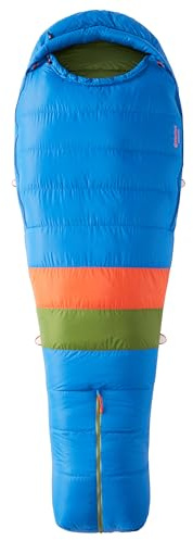 Marmot Sawtooth Long, Sacco a pelo a mummia per adulti, imbottitura in piuma d'oca 650, extra lungo, molto leggero e caldo, 198 cm, adatto fino a -28 °C, Dark Azure/Foliage, 198 cm
