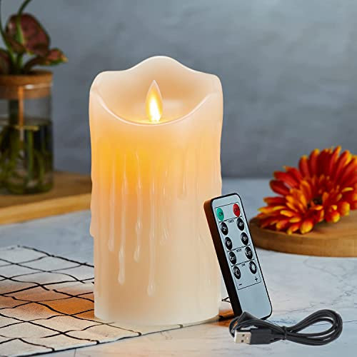 Velas Con Recargable, Velas LED, Velas Parpadeante Sin Llama, Con Mando a Distancia, Vela LED Efecto Llama Temporizador, Con Gotas de cera, Real Cera, con Temporizador de 24 Horas-10cm Blanco Cálido