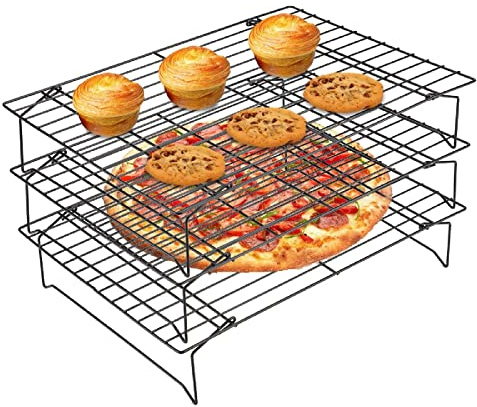 Grille gateau Grille de refroidissement en acier inoxydable Grille de refroidissement de cuisson antiadhésive, plateau à 3 couches, fournitures de cuisine domestiques pour la viande de gâteau de pain