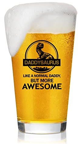 Dad Gift Daddysaurus Beer Pint Glasses for Men, Best Father's Day and Birthday Gifts from Daughter or Son