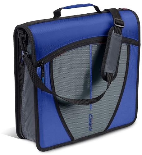 Case-it Mighty Zip Tab School Zipper Binder | 3-Inch O-Rings, 600-Sheet Capacity, 5-Subject Expanding File Folder, Multiple Pockets & Storage Organizer, Shoulder Strap | D-146 Midnight Blue