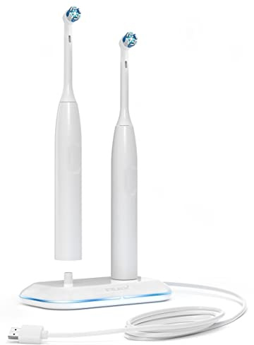 Galvanox 2-i-1 dubbel tandborstladdare kompatibel med Oral B elektriska tandborstar, ersättning för 3757 – fungerar med Braun OralB Pro Advantage Smart Genius Vitality iO och barnmodeller