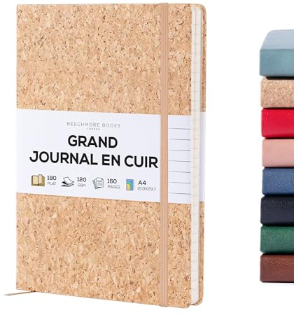Beechmore Books Notizbuch liniert - XL A4, Kork-Design I Premium Hardcover Journal Buch aus veganem Leder, 120gsm creme Papier, Geschenkbox, für Schriftsteller, Journalisten, Meetings & Studenten