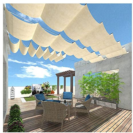Copertura di Ricambio per tettoia per pergola Retrattile Esterna - Vela Parasole, Kit di Cavi scorrevoli per Tende da Sole permeabili all'Acqua per Telaio del Ponte del Patio a Traliccio in Legno (C