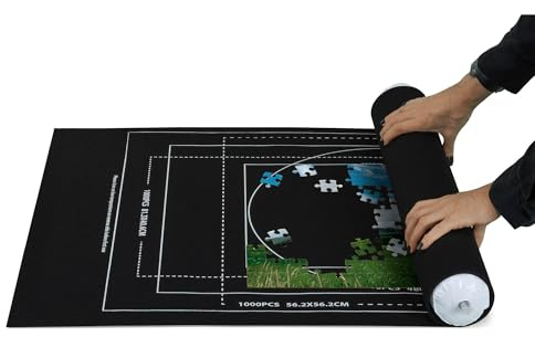 FiNeWaY Jigsaw Puzzle Mat - Jigsaw Mat Roll for 1000 Pieces with Inflatable Tube, Velcro Straps & Carry Bag - Portable Jigsaw Storage Roll to Keep Puzzles Safe