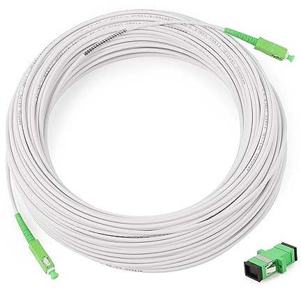 Vesperia 15m(49.2ft) Armored Network Fibre Optic Cable SC/APC to SC/APC OS2 Simplex Singlemode 9/125μm LSZH FTTH 3.0mm Patch Cord Fiber Cables with Adapter Coupler