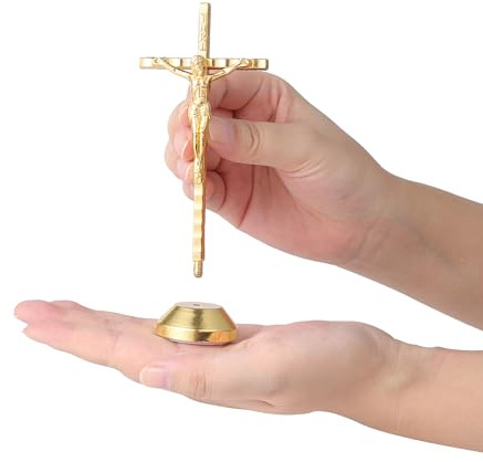 Imerance Crucifix Wall Cross Small Metal Slender Catholic Crosses Golden Cross Wall Décor(4.72inches - Golden)