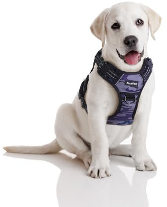 Funfox Mittelgroße Hunde Hundegeschirr, No Pull Einstellbar Taktisches Robust Anti Zug Brustgeschirr Hund Mittel Hunde Geschirrset Atmungsaktiv Dog Harness M Camo Lila