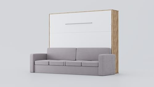 MAXIMAHOUSE Schrankbett horizontale mit Sofa, Invento LED 160H mit Lattenrost aus Holz, Wandklappbett 160x200 Erwachsene, modern Concept und Design, stabil,praktisch