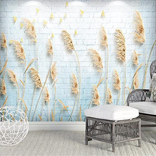 Vlies Fototapete Schilf aus Ziegelwand 3D Effekt Vlies Tapeten Wandtapete XXL Moderne Wanddeko Wohnzimmer Schlafzimmer Büro Flur 400 cm B x280 cm H