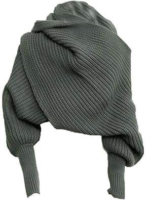 JAWSEU Winter Warm Gestrickter Schal Mit Ärmeln - Stricken Wickelschal Sweater Mode Winterschal Strickschals Cape Stola Für Damen
