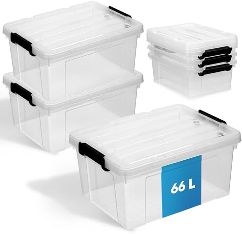Schmacht® 3-er Set Aufbewahrungsboxen mit Deckel I BPA Frei I Mit oder Ohne Tragegriff | Aufbewahrungsbehälter mit verstärkter Bodenstruktur (Ohne Tragegriff - Transparent, 66l)