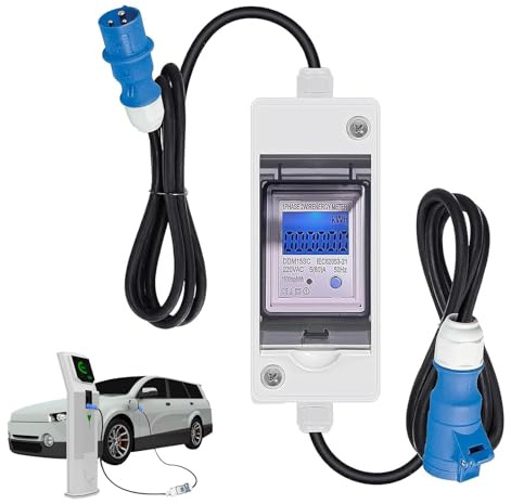 Compteur Électrique Numérique Mobile, Prise de Compteur de Consommation D'énergie 230V Compteur Électrique Numérique Étanche IP65 Compteur KWH avec Câble Flexible en Caoutchouc de 3 Mètres