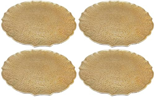 Acan Tradineur Lot de 4 assiettes rondes réutilisables en plastique, assiettes plates décoratives, plateau de présentation de bonbons, Noël, nougat, gâteaux (or vieilli, Ø 33 cm)
