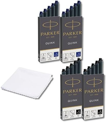 Parker Quink Fountain Pen Ink Cartridges 10 pcs Blue,10 pcs Black + Cloth