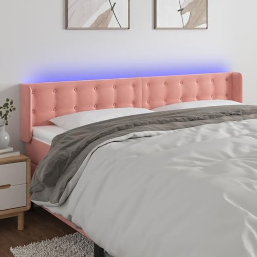 CKioict Betthaupt Wandkissen Bett Bettkopfteil Schlafzimmer LED Kopfteil Rosa 183x16x78/88 cm SamtGeeignet für Schlafzimmer, Gästezimmer, Schlafsaal